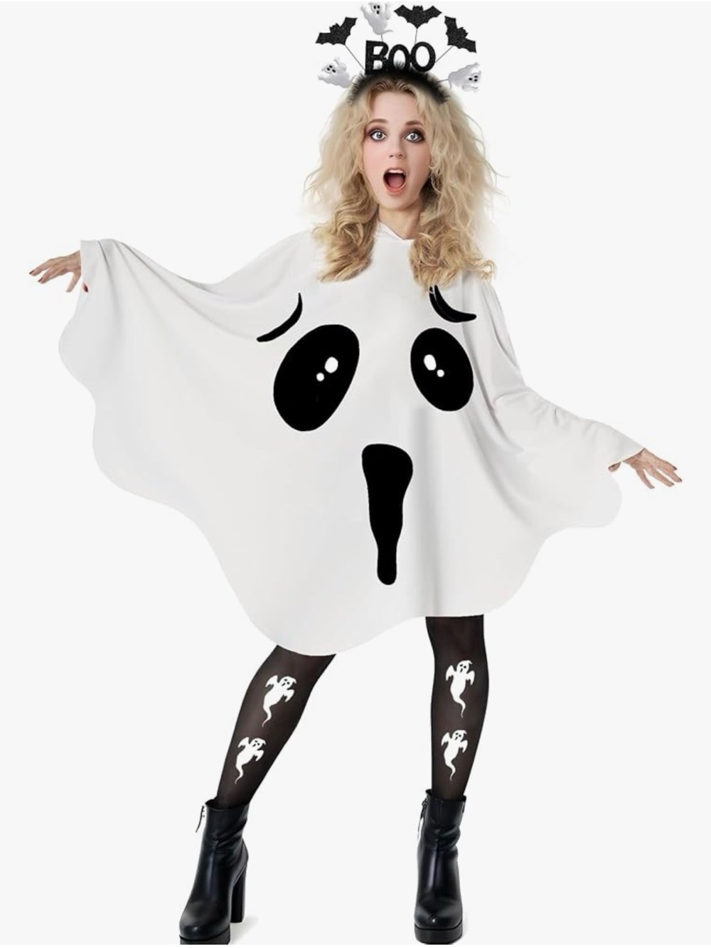 NWT Ghost Halloween Costume Adult Medium/Large w/ Headband & Ghost Tights 3-Piec - Picture 4 of 7